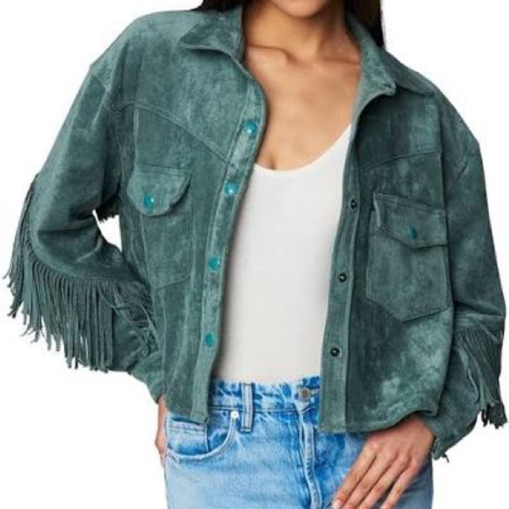 Blank NYC Fringe Jean Jacket - Olive Branch